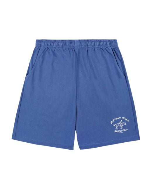 Sporty & Rich Blue Bh Riding Club Graphic-Print Shorts