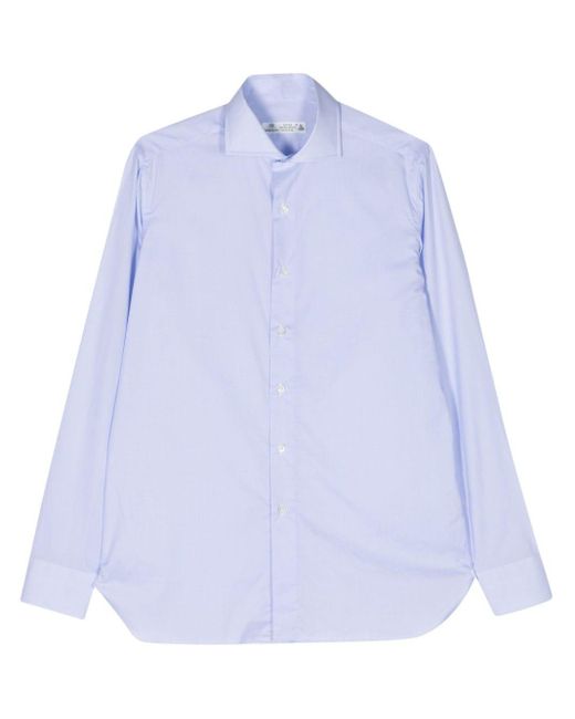 Luigi Borrelli Napoli Blue Mini-check Spread-collar Shirt for men