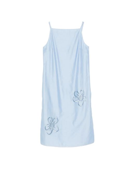 Iceberg Blue Flower-Appliqué Spaghetti-Strap Dress