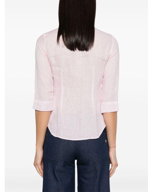 120% Lino Pink Three-quarter Sleeve Linen Shirt
