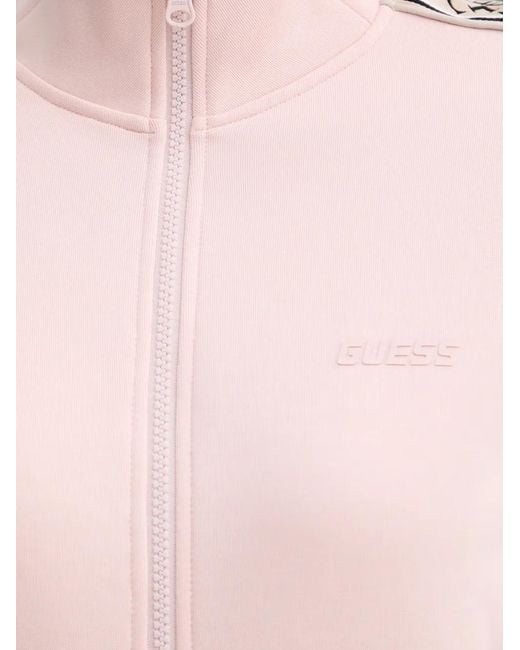 Guess Pink Logo-Tape Zip-Up Sweatshirt