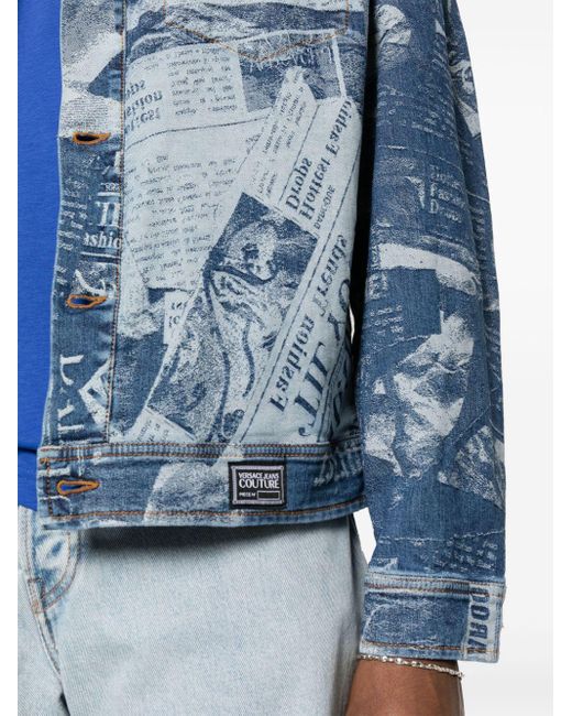 Veste en jean imprimée Versace pour homme en coloris Blue