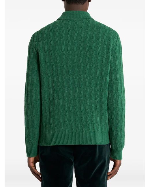 Etro Green Pull Style Polo En Cachemire Avec Motif Ondulé for men