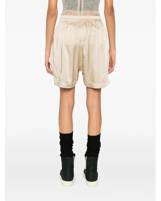 Rick Owens Natural Fluid Fit Satin Mini Shorts With Drawstring Waist