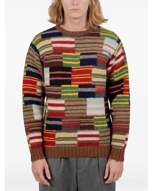 Beams Plus Red Patchwork Crewneck Sweater for men