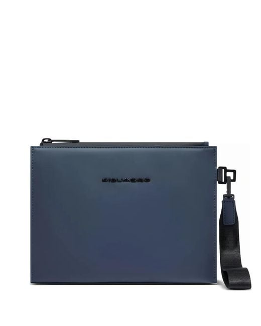 Piquadro Blue Detachable-Strap Clutch Bag