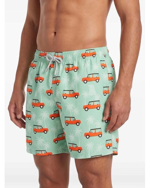 Mc2 Saint Barth Green Graphic-Print Swim Shorts for men