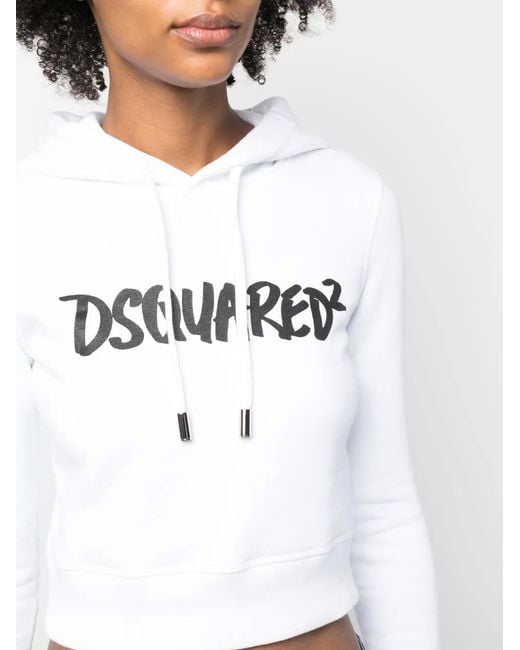 DSquared² White Logo-Print Long-Sleeve Hoodie