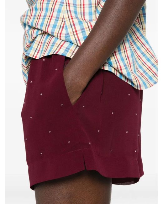 Mc2 Saint Barth Red Meave Rhinestone-Embellished Shorts