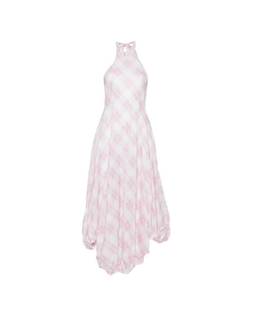 GIMAGUAS Pink Checked Asymmetric-Hem Dress