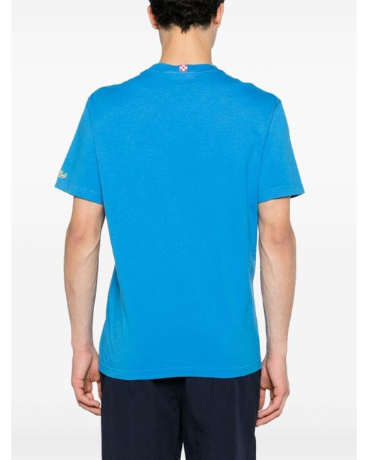 Mc2 Saint Barth Blue Motif-embroidered Cotton T-shirt for men