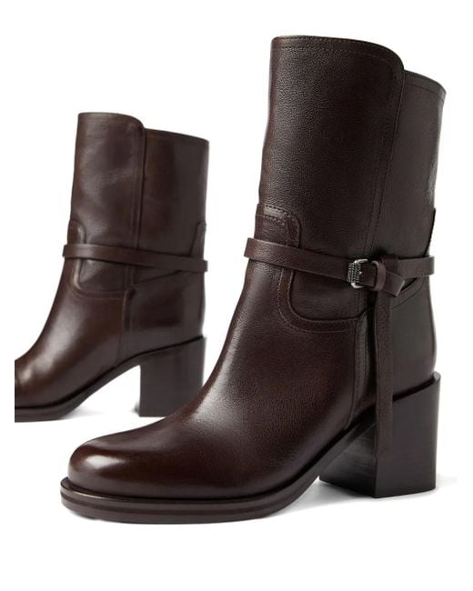 Brunello Cucinelli Brown Leather Buckle-Strap Boots