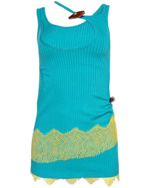 Christopher Esber Lace-Trim Ribbed Mini Dress in Blue | Lyst UK