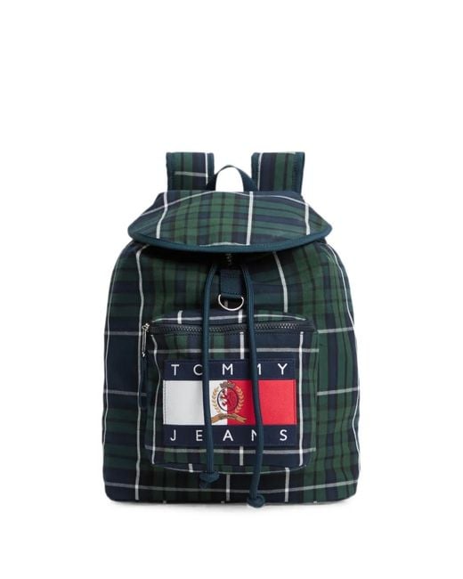 Tommy Hilfiger Blue Check-Pattern Logo-Patch Backpack for men