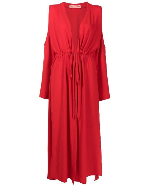 Olympiah Red Drawstring Cold-shoulder Beach Dress