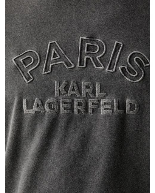 Karl Lagerfeld Black Logo-Embroidered Acid-Wash T-Shirt for men