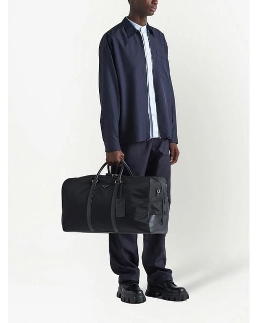 Prada Black Logo-patch Duffle Bag for men