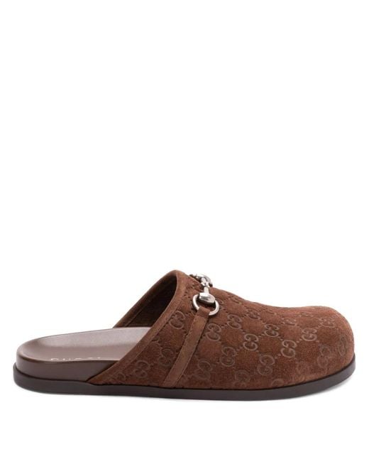 Gucci Brown Gg-Debossed Slides for men