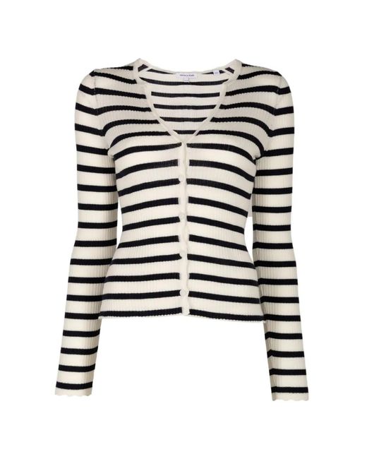 Veronica Beard Black Striped Ribbed-Knit Cardigan