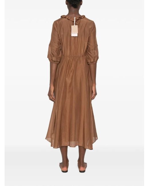 iBlues Brown Ruffle-Trimmed V-Neck Midi Dress