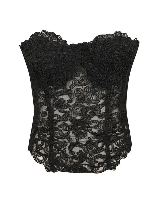 Ermanno Scervino Black Lace-Embroidered Strapless Top