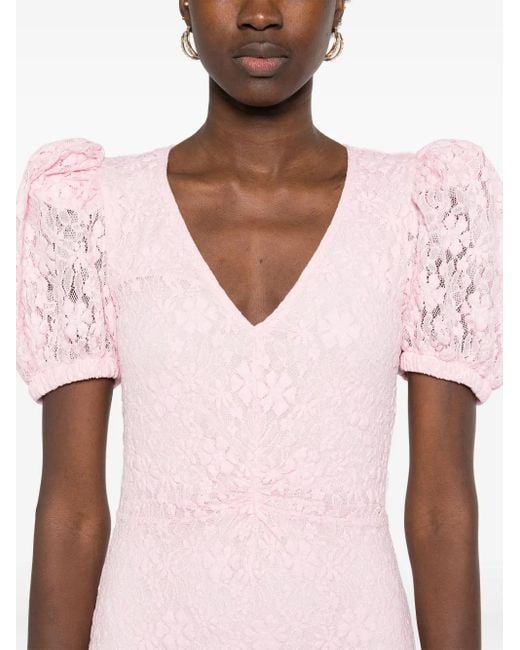ROTATE BIRGER CHRISTENSEN Pink Lace Puff-Sleeve Midi Dress