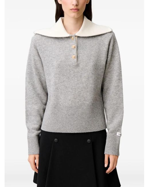 Claudie Pierlot Gray Relaxed Wool Half-Zip Jumper