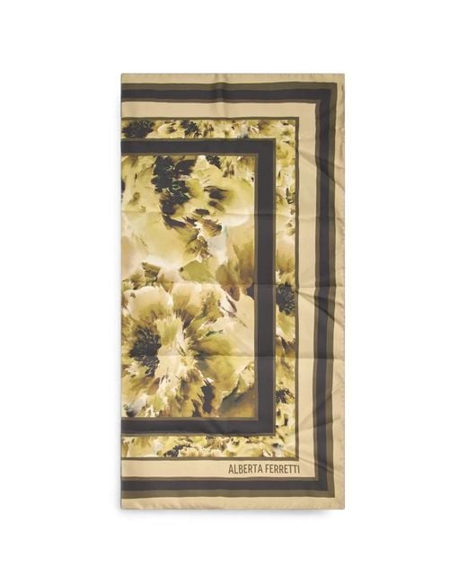 Alberta Ferretti Metallic Floral-Print Silk Scarf
