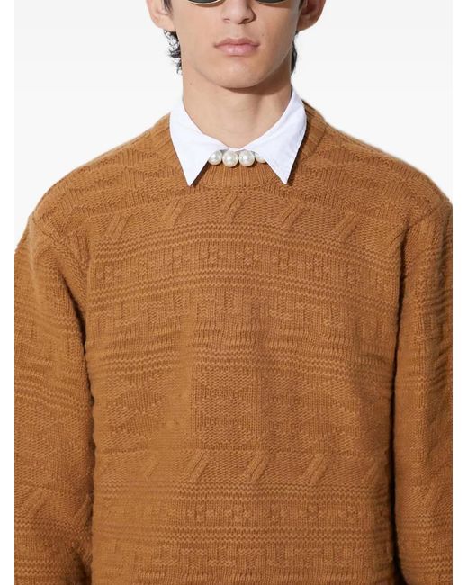 Adererror Brown Cable-Knit Crew-Neck Sweater for men