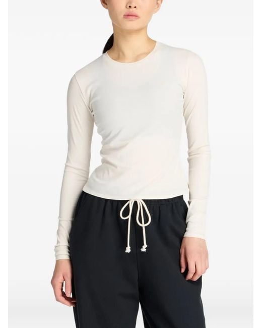 New Balance White Ribbed-Knit Long-Sleeve T-Shirt