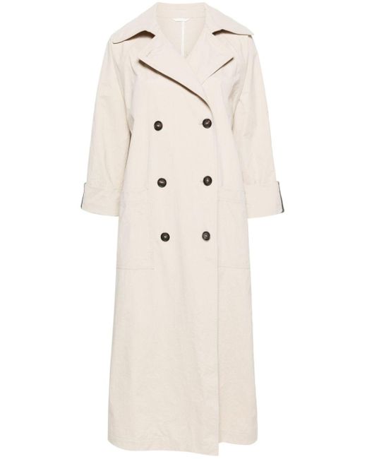 Brunello Cucinelli Double-breasted Crinkled Trench Coat in het Natural