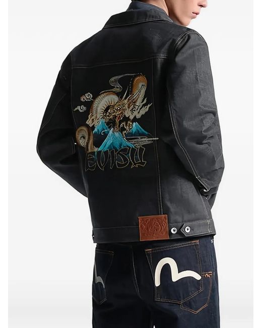 Evisu Black Dragon-Embroidered Denim Jacket for men