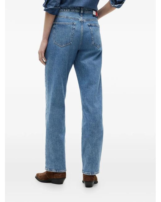Tommy Hilfiger Blue Logo-Patch Straight-Leg Jeans