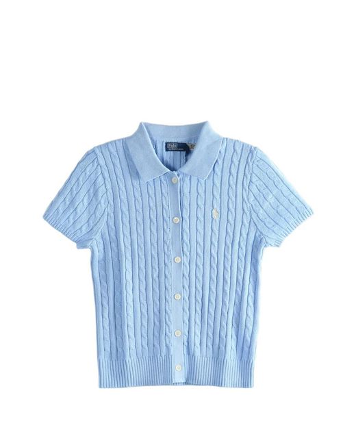 Polo Ralph Lauren Blue Cable-Knit Short-Sleeved Cardigan