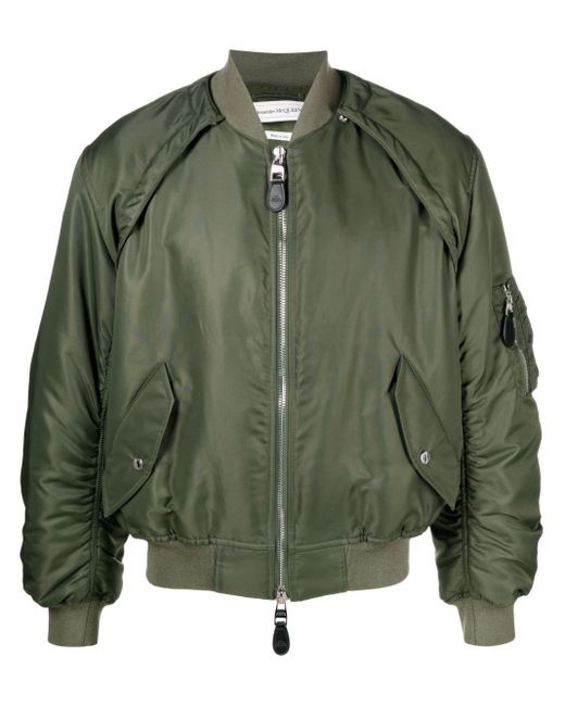 Convertible Bomber Jacket en satin en nylon Alexander McQueen pour homme en coloris Green