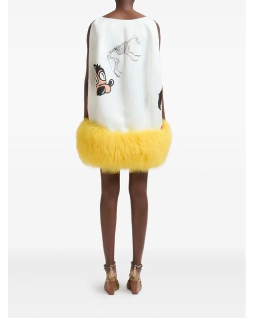 Marni Gray X Slawn & Soldier Fur-Trimmed Mini Dress