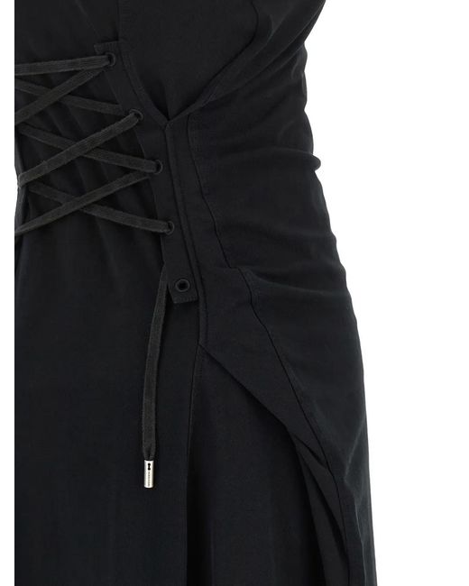 McQueen Black Corset Logo-Embroidery Dress