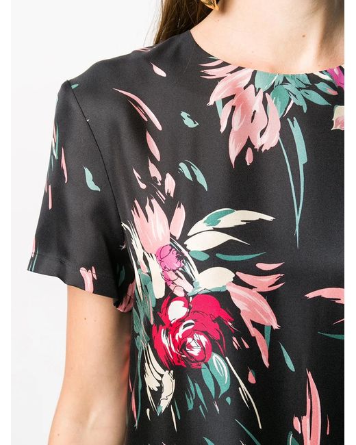LaDoubleJ Black Floral Print Long Silk Dress