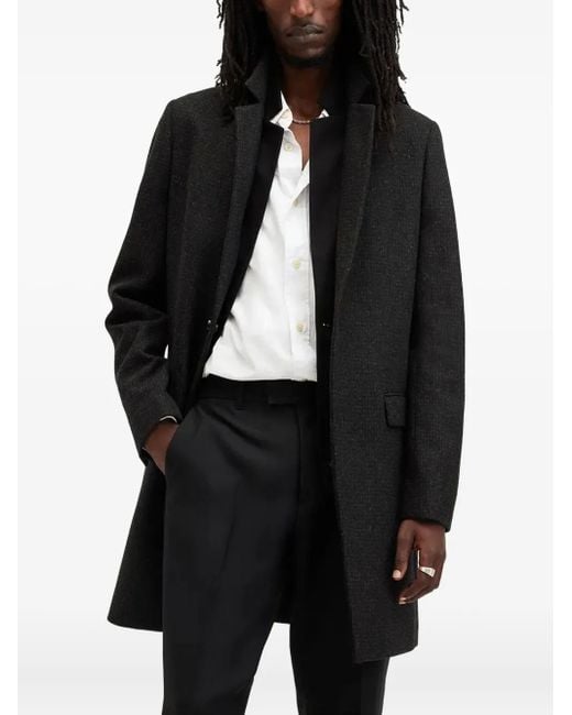 AllSaints Black Wixx Single-Breasted Wool Coat for men