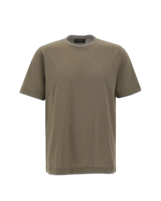 Gran Sasso Green Contrast-Trim T-Shirt for men