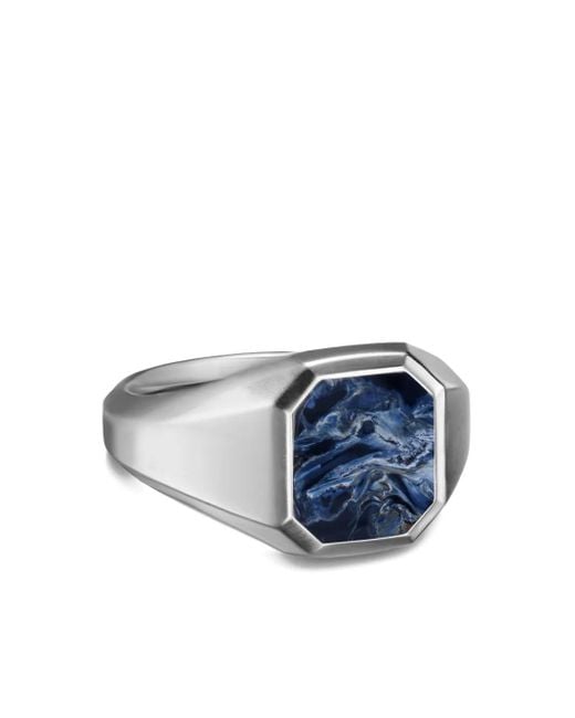 David Yurman Blue Sterling Streamline Pietersite Signet Ring for men