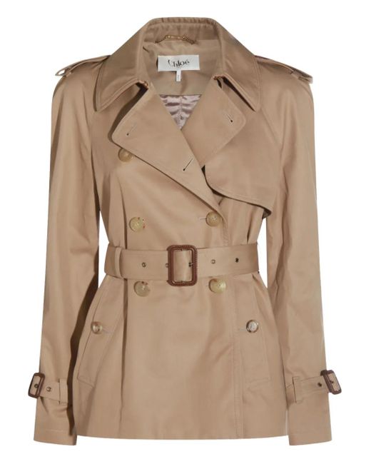 Trench Doppiopetto Con Cappuccio di Chloé in Natural