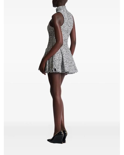 Balmain Flared Pleated Grain De Poudre Dress in Noir