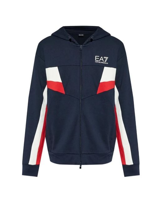 EA7 Blue Logo-Print Hoodie for men
