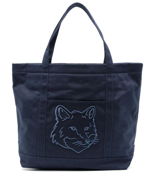 Maison Kitsuné Blue Large Fox Head Cotton Tote