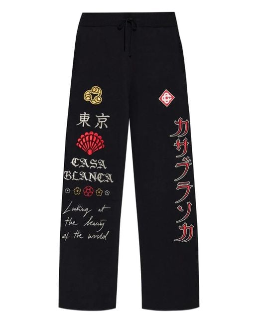 Casablanca Blue Embroidered Drawstring Trousers for men