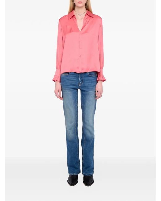 Zadig & Voltaire Pink Thely Satin-Finish Blouse