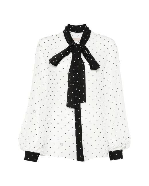 Elie Saab White Polka-Dot Bow Shirt
