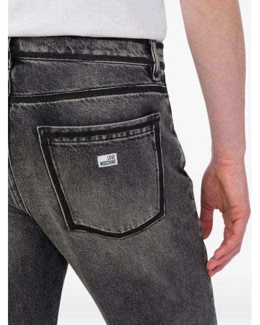 Love Moschino Gray Faded-Effect Logo-Patch Jeans for men