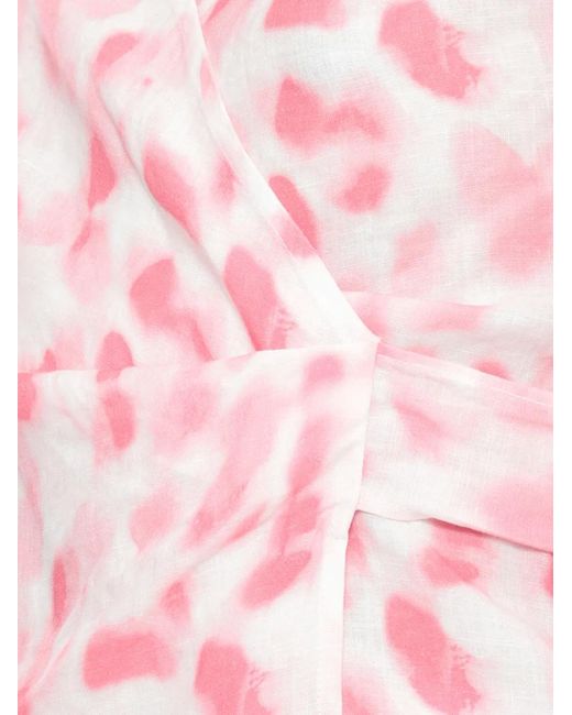 120% Lino Pink Abstract-Print Wrap-Style Blouse